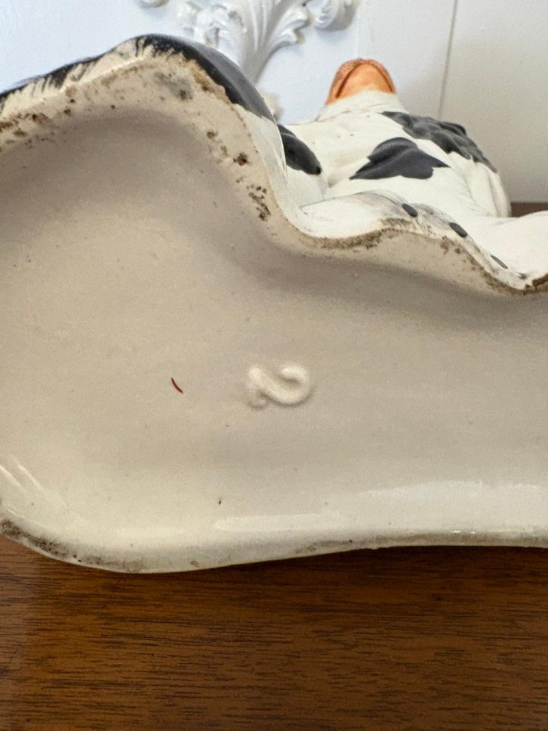 Antique Pair of Staffordshire Black & White Spaniel Dogs